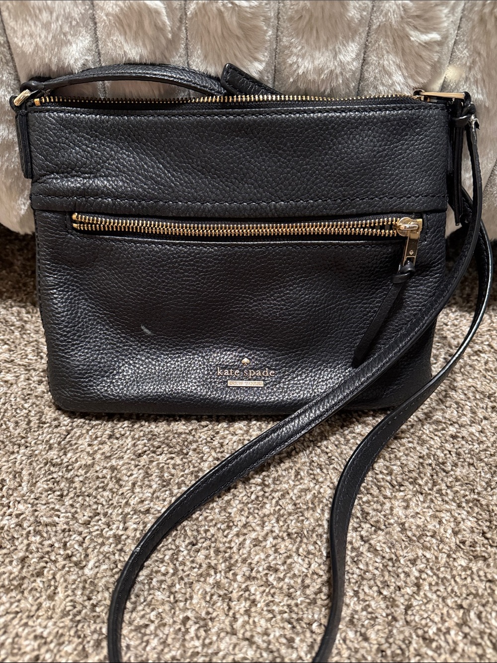 kate spade Black Pebbled Leather Crossbody with Gold Hardware